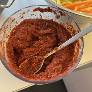 red and pasty gochugaru sauce for kimchi